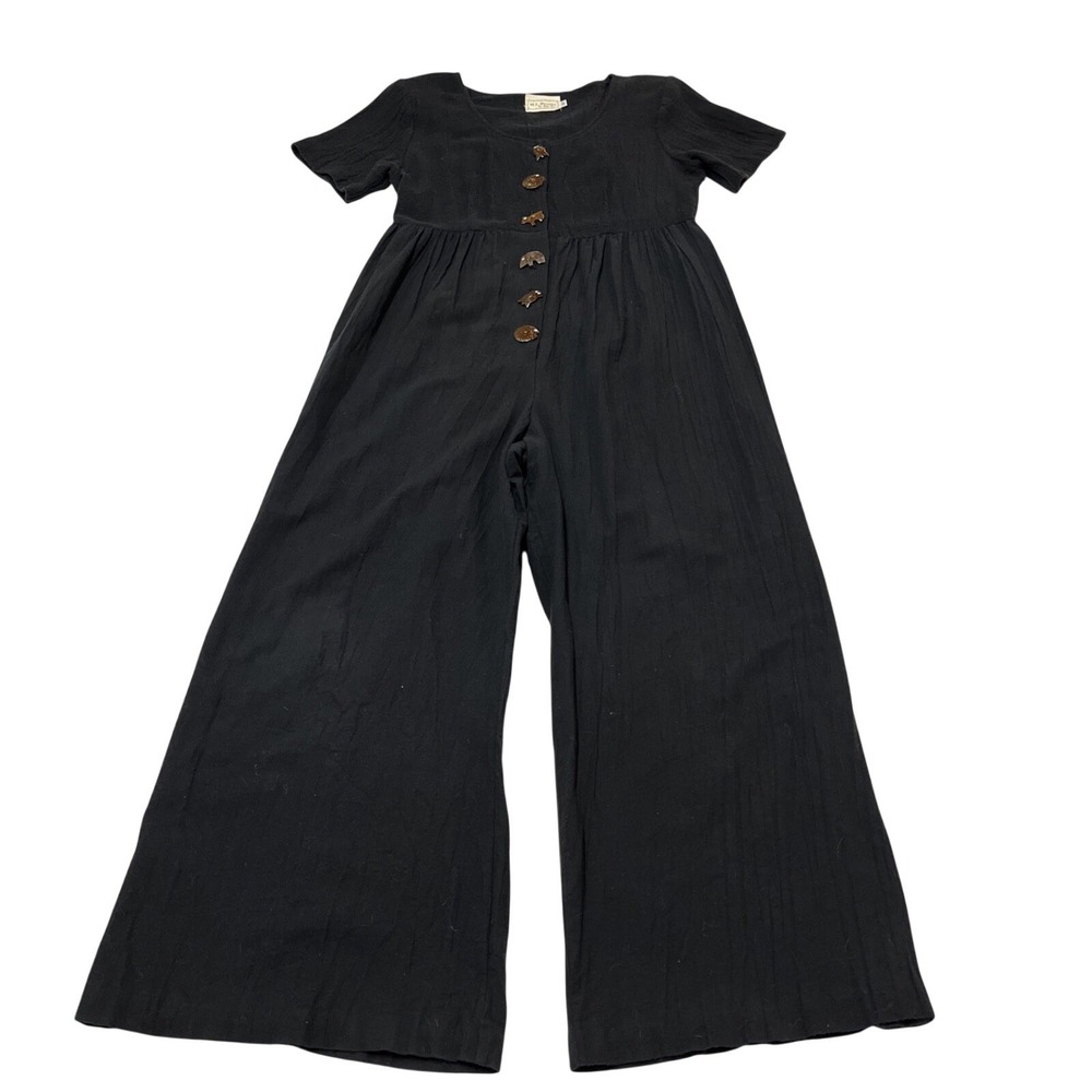 Vintage Misty Lane Jumpsuit Gauzy Cotton Cropped Wide Leg Animal Buttons Size 2P